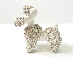 Vintage MCM Spaghetti White French Poodle Dog Ceramic Figurine Made In Italy